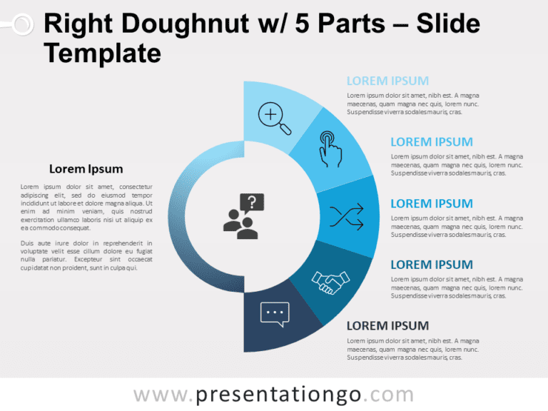 Free Right Doughnut with 5 Parts for PowerPoint