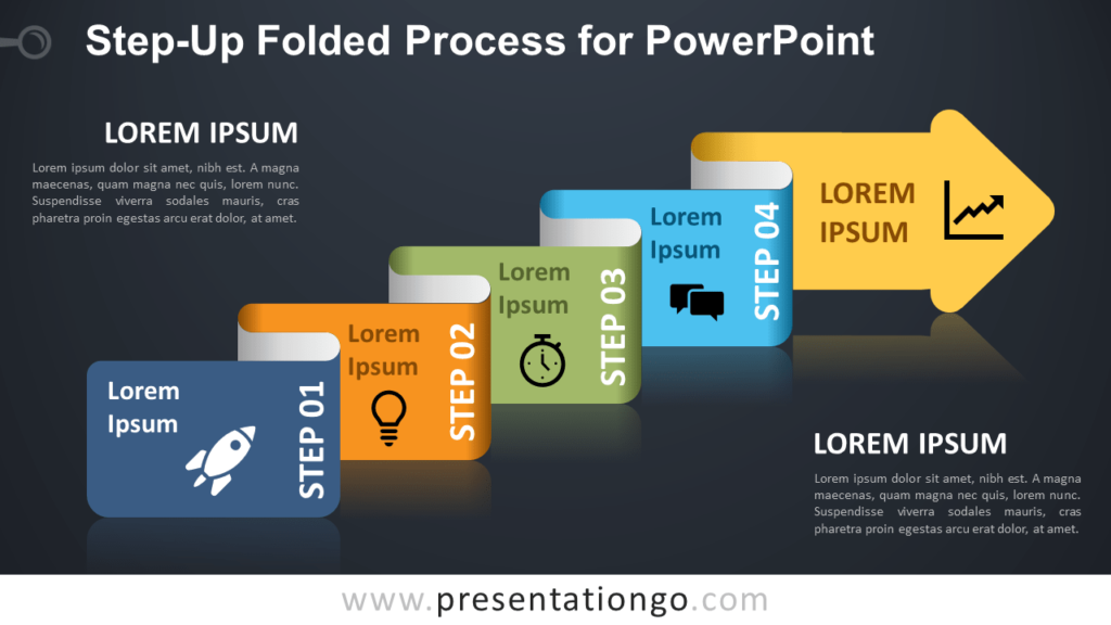 Free Step-Up Folded Process Diagram for PowerPoint - Dark Background