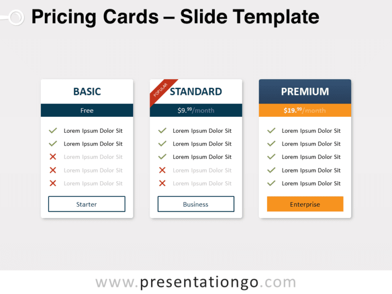 Free Three Pricing Cards for PowerPoint