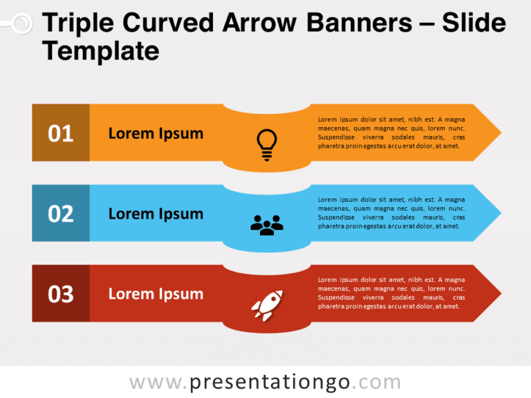 Free Triple Curved Arrow Banners for PowerPoint
