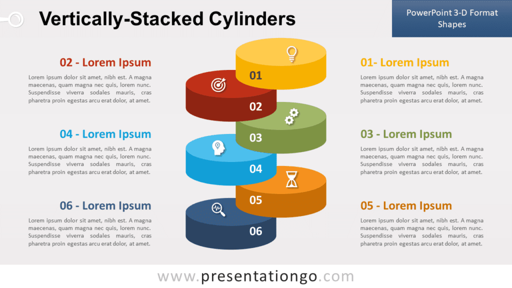 Free Vertically-Stacked Cylinders 3D for PowerPoint and Google Slides